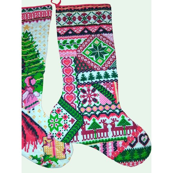 Set Of 3 Quilted Christmas Stockings Vintage-Inspired Designs Floral Victorian L - Picture 4 of 10